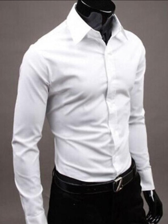 Men's Button Up Shirt Dress Shirt Collared Shirt Black White Yellow Long Sleeve Plain Shirt Collar Formal Wedding Clothing Apparel