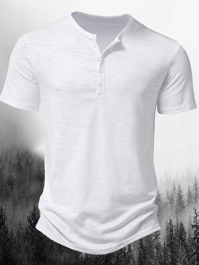 Men's T shirt Tee Henley Shirt Tee Top Plain Henley Street Vacation Short Sleeves Button Clothing Apparel Designer Basic Modern Contemporary