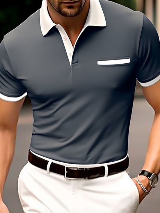 Men's Button Up Polos Polo Shirt Casual Holiday Lapel Short Sleeve Fashion Basic Plain Classic Summer Regular Fit White Burgundy Sky Blue Grey Button Up Polos