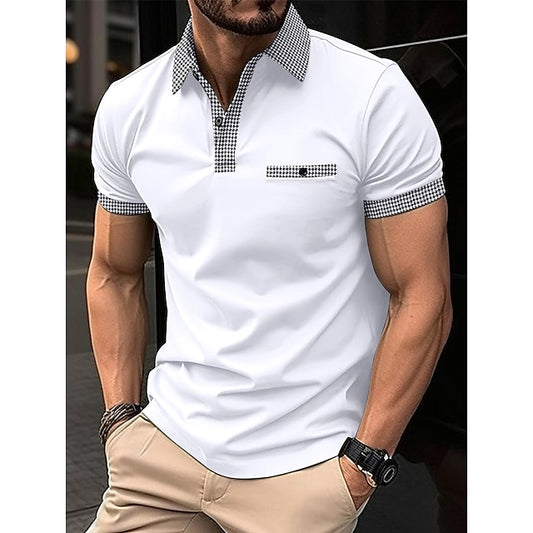 Men's Polo Shirt Golf Shirt Casual Holiday Lapel Quarter Zip Short Sleeve Fashion Basic Plain Quarter Zip Summer Regular Fit Black White Dark Navy Blue Polo Shirt