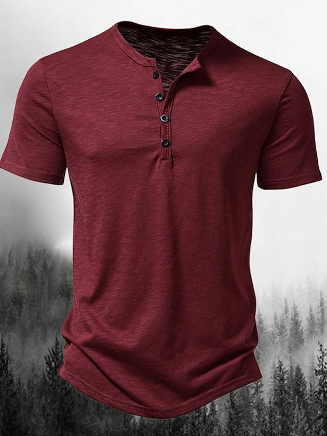 Men's T shirt Tee Henley Shirt Tee Top Plain Henley Street Vacation Short Sleeves Button Clothing Apparel Designer Basic Modern Contemporary