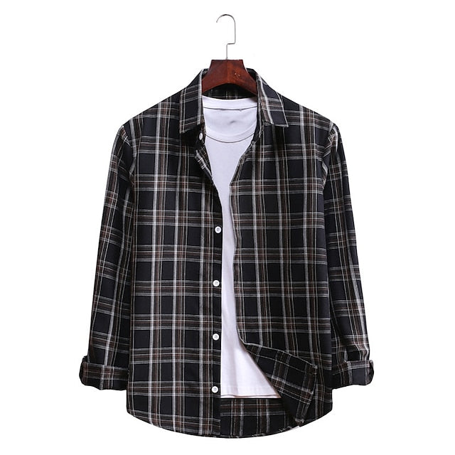 Men's Flannel Shirt Black / Red Black / Gray Black Long Sleeve Plaid / Check Turndown Spring &  Fall Street Daily Clothing Apparel Button-Down