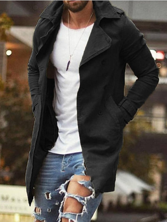 Men's Winter Jacket Winter Coat Jacket Outdoor Street Thermal Warm Breathable Pocket Fall Winter Solid Color Streetwear Sporty Turndown Long Regular Fit Black Khaki Jacket