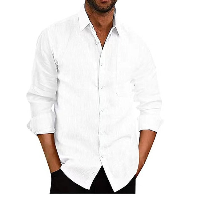 Men's Linen Shirt Shirt Summer Shirt Beach Shirt Black White Navy Blue Long Sleeve Striped Turndown Spring & Summer Outdoor Street Clothing Apparel Button-Down