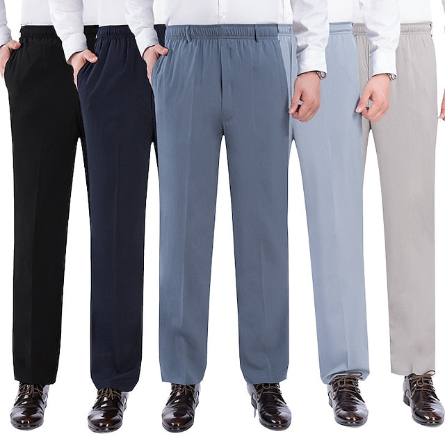 Men's Dress Pants Trousers Casual Pants Pocket Elastic Waist Solid Color Comfort Breathable Full Length Daily Stylish Classic Style Black Navy Blue Micro-elastic