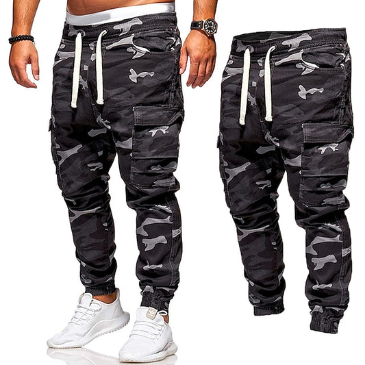 Men's Cargo Pants Cargo Trousers Sweatpants Joggers Trousers Drawstring Elastic Waist Multi Pocket Camouflage Sports Outdoor Casual Black Camouflage Green Micro-elastic