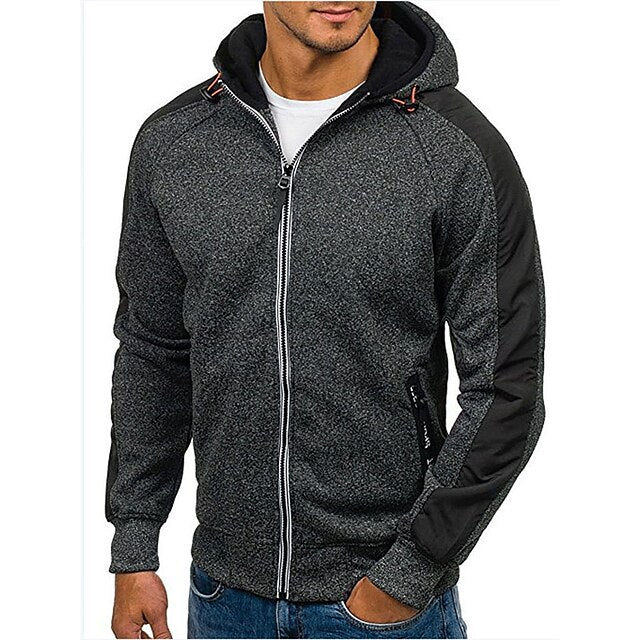 Men's Hoodie Full Zip Hoodie Jacket Outerwear Black Light Grey Dark Gray Hooded Color Block Patchwork Sports & Outdoor Daily Holiday Cool Casual Thin fleece Fall & Winter Clothing Apparel Hoodies