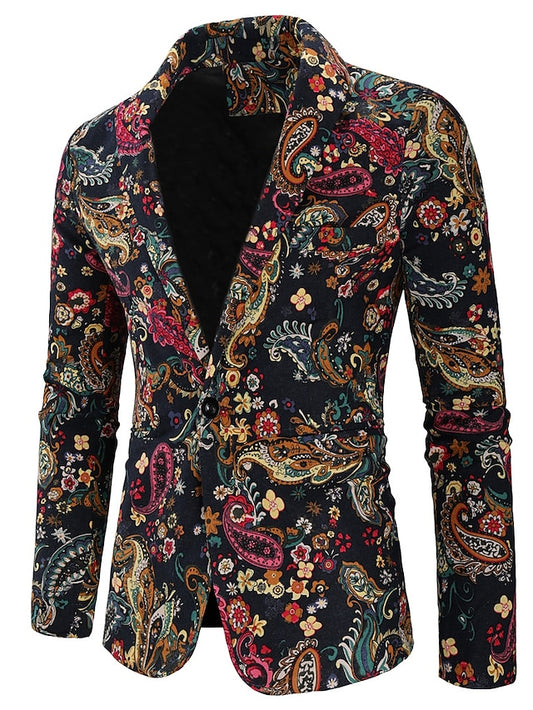 Men's Jacket Blazer Wedding Party Cocktail Attire Windproof Warm Print Spring Fall Print Casual Cocktail Dress Regular Regular Fit Black White Dark Red Red Navy Blue Jacket