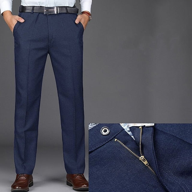 Men's Dress Pants Trousers Chinos Pocket Plain Comfort Breathable Ankle-Length Wedding Office Business Chic & Modern Classic Black Deep Blue High Waist Micro-elastic