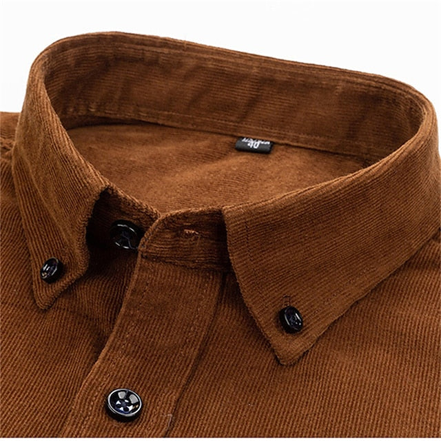 Men's Dress Shirt Button Down Shirt Collared Shirt Corduroy Shirt Wine Black Yellow Long Sleeve Plain Turndown Winter Wedding Party Clothing Apparel Button-Down