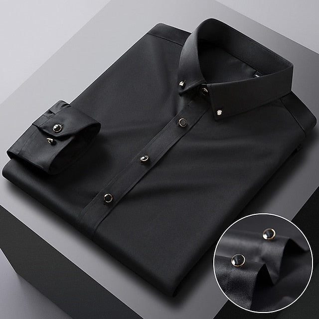 Men's Dress Shirt Button Down Shirt Silk Shirt Azure Lake blue Wine Long Sleeve Solid / Plain Color Turndown Spring &  Fall Wedding Daily Wear Clothing Apparel Sexy