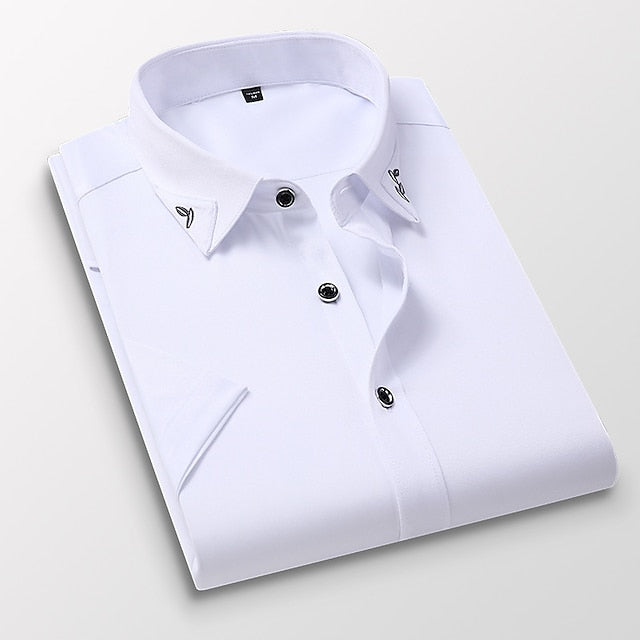 Men's Button Up Shirt Dress Shirt Collared Shirt Non Iron Shirt Black White Pink Short Sleeve Plain Standing Collar Summer Wedding Work Clothing Apparel Button-Down