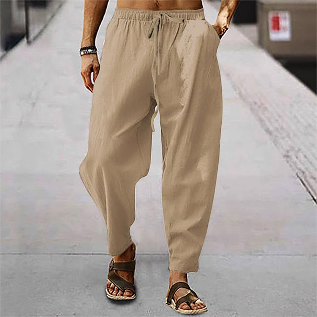 Men's Linen Pants Trousers Summer Pants Pocket Plain Comfort Breathable Outdoor Daily Going out Linen / Cotton Blend Fashion Casual Black White