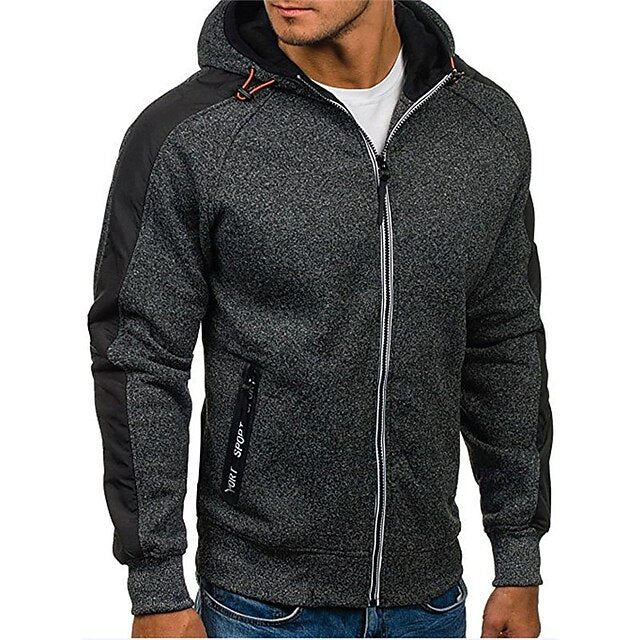 Men's Hoodie Full Zip Hoodie Jacket Outerwear Black Light Grey Dark Gray Hooded Color Block Patchwork Sports & Outdoor Daily Holiday Cool Casual Thin fleece Fall & Winter Clothing Apparel Hoodies