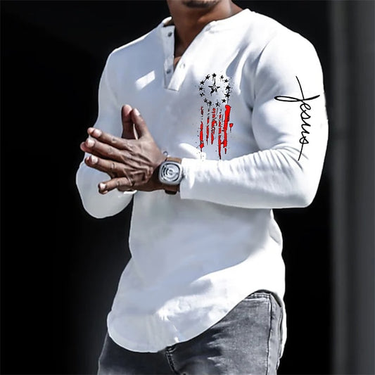 Men's Henley Shirt Cool Shirt Long Sleeve Shirt Star Graphic Prints V Neck Hot Stamping Street Sports Long Sleeve Button-Down Print Clothing Apparel Designer Casual Comfortable