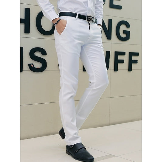 Men's Dress Pants Trousers Chino Pants Suit Pants Zipper Plain Ankle-Length Wedding Party Work Fashion Business Lake blue Black Micro-elastic