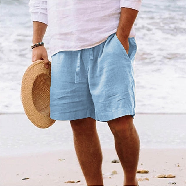 Men's Shorts Linen Shorts Summer Shorts Drawstring Elastic Waist Straight Leg Plain Comfort Breathable Short Daily Beach Linen / Cotton Blend Fashion Chic & Modern Black Yellow Micro-elastic