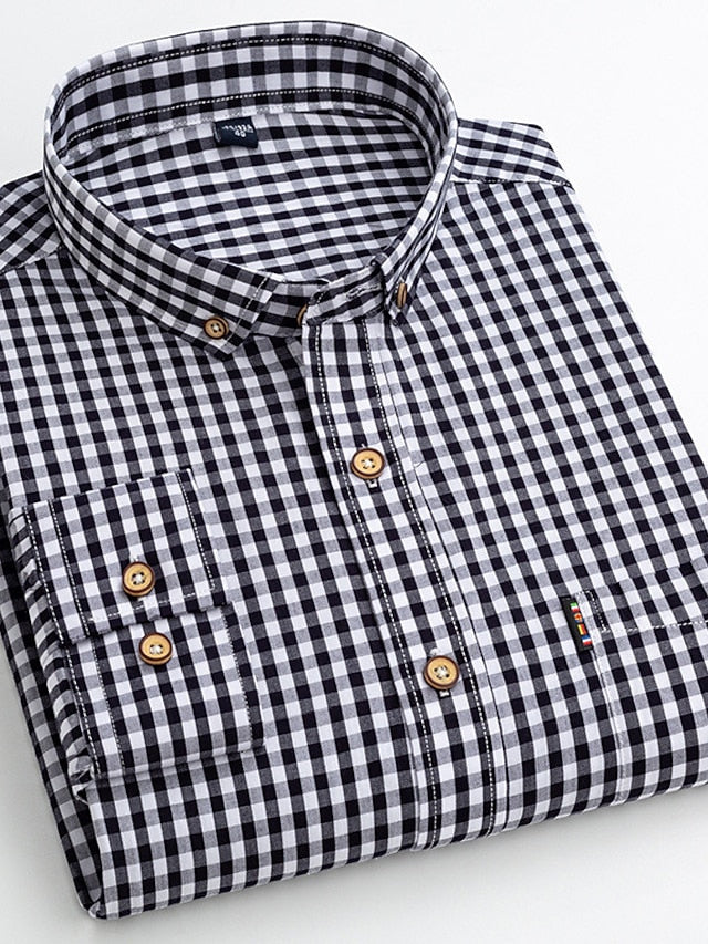 Men's Dress Shirt Plaid Shirt Button Down Shirt Collared Shirt B C D Long Sleeve Plaid / Check Turndown Spring &  Fall Wedding Work Clothing Apparel Button-Down