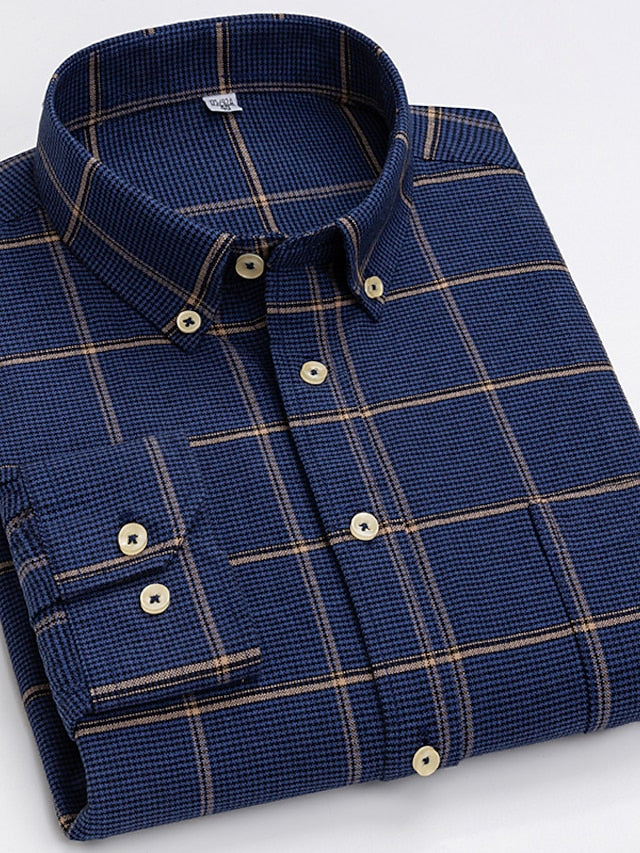 Men's Dress Shirt Button Down Shirt Collared Shirt Oxford Shirt A B F Long Sleeve Tartan All Seasons Wedding Casual Clothing Apparel