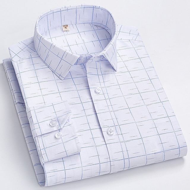 Men's Button Up Shirt Dress Shirt Plaid Shirt Collared Shirt White Navy Blue Blue Long Sleeve Plaid / Check Turndown Spring &  Fall Wedding Work Clothing Apparel