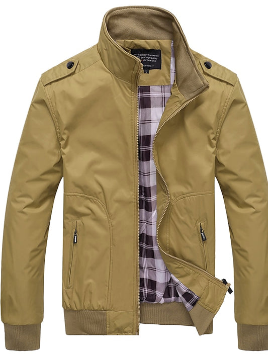 Men's Jacket Indoor Daily Wear Warm Classic Style Spring Fall Solid Color Classic & Timeless Brown black Lake blue Depression Green Light Grey Khaki Jacket