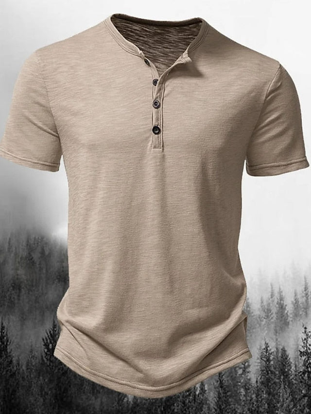 Men's T shirt Tee Henley Shirt Tee Top Plain Henley Street Vacation Short Sleeves Button Clothing Apparel Designer Basic Modern Contemporary