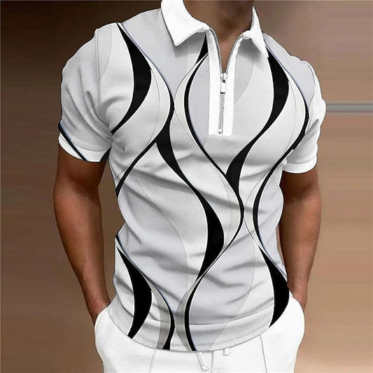 Men's Zip Polo Lapel Polo Polo Shirt Golf Shirt Graphic Prints Geometry Linear Turndown Black White Yellow Pink Blue Outdoor Street Short Sleeves Zipper Print Clothing Apparel Fashion Designer Casual