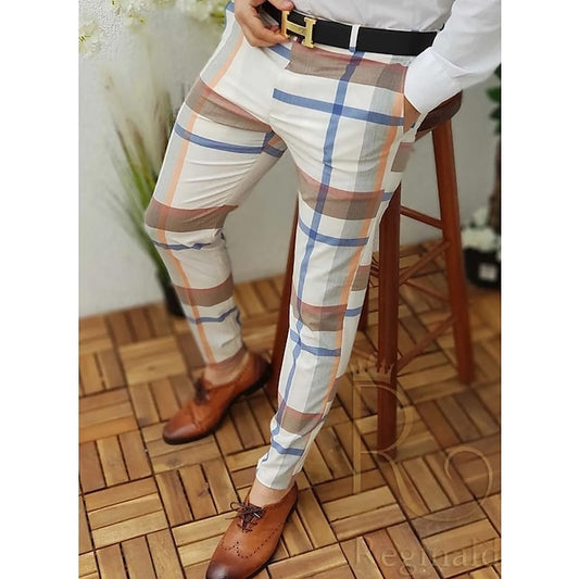 Men's Chinos Trousers Jogger Pants Plaid Dress Pants Print Lattice Full Length Casual Daily Trousers Smart Casual Yellow grid Pink Micro-elastic