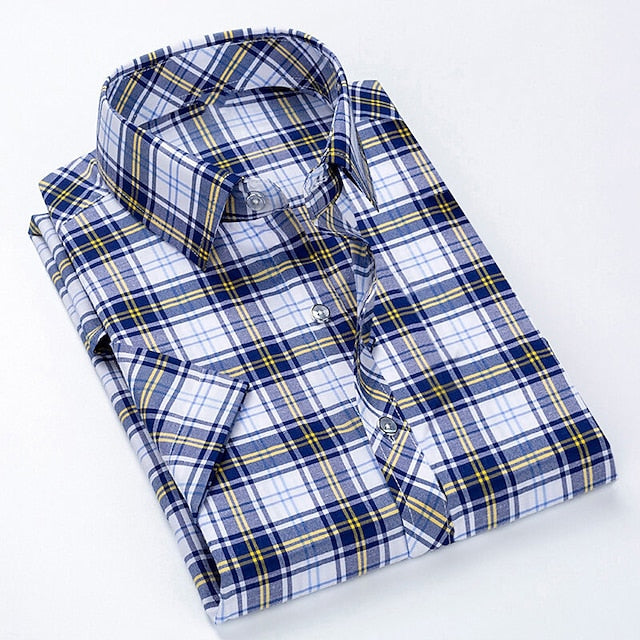 Men's Button Up Shirt Dress Shirt Plaid Shirt Collared Shirt Sea Blue Red Navy Blue Short Sleeve Plaid / Check Turndown Summer Spring Wedding Casual Clothing Apparel