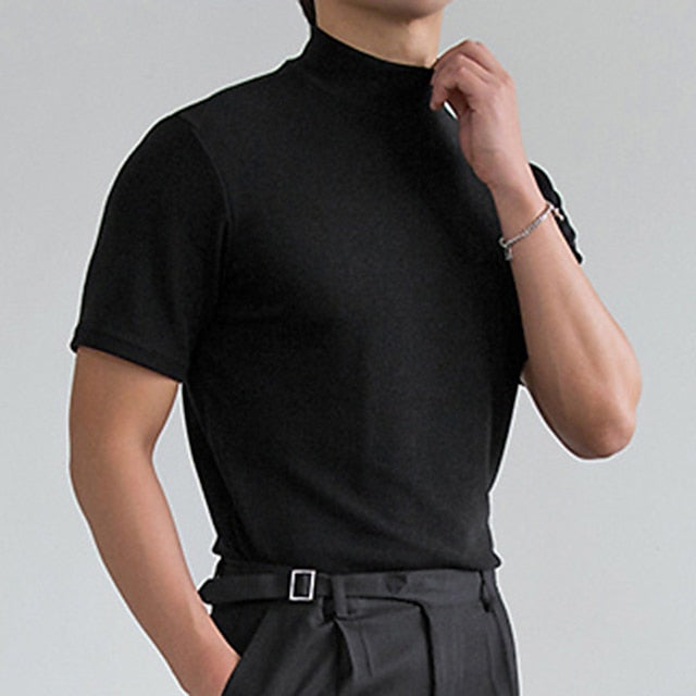 Men's T shirt Tee Turtleneck shirt Plain Stand Collar Street Holiday Short Sleeve Clothing Apparel Fashion Casual Comfortable