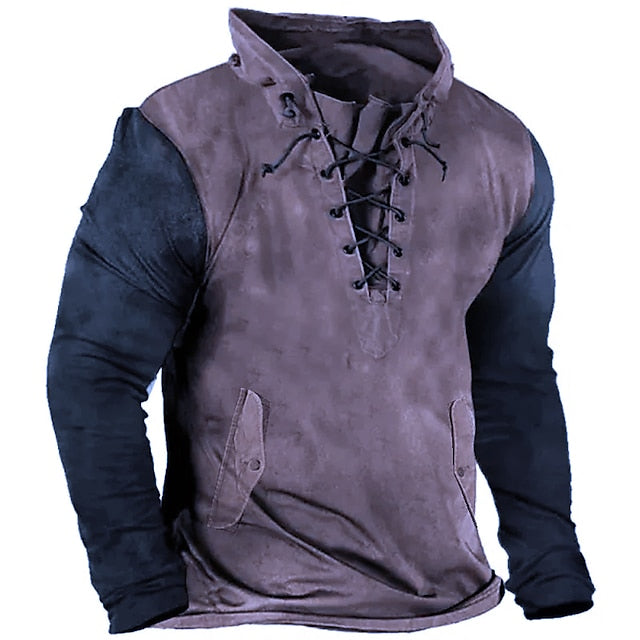 Men's Sweatshirt Pullover Green Black Blue Purple Brown Standing Collar Color Block Graphic Prints Lace up Sports & Outdoor Casual Daily 3D Print Basic Streetwear Designer Spring &  Fall Clothing