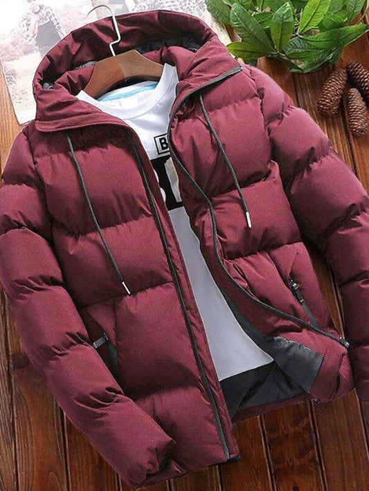 Men's Puffer Jacket Winter Jacket Quilted Jacket Winter Coat Cardigan Windproof Warm Going out Casual Daily Hiking Pure Color Outerwear Clothing Apparel Dark Grey Wine Black