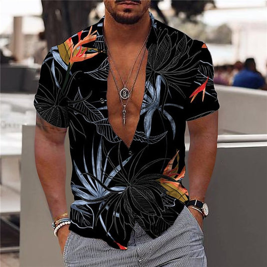 Men's Shirt Graphic Shirt Aloha Shirt Leaves Turndown Black White Yellow Pink Blue Print Outdoor Street Short Sleeve Button-Down Print Clothing Apparel Fashion Designer Casual Breathable