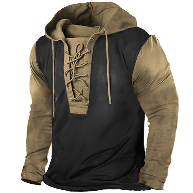 Men's Unisex Pullover Hoodie Sweatshirt Pullover Distressed Hoodie Light Green Red Blue Brown Green Hooded Color Block Lace up Casual Daily Sports 3D Print Basic Streetwear Casual Spring &  Fall