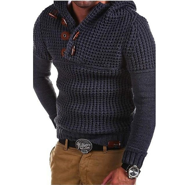 Men's Sweater Pullover Knit Solid Colored Hoodie Sweaters Clothing Apparel Winter Army Green Dark Gray S M L