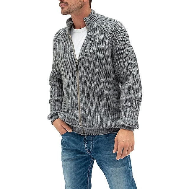 Men's Sweater Cardigan Zip Sweater Sweater Jacket Knit Knitted Stand Collar Clothing Apparel Winter Fall Black White M L XL