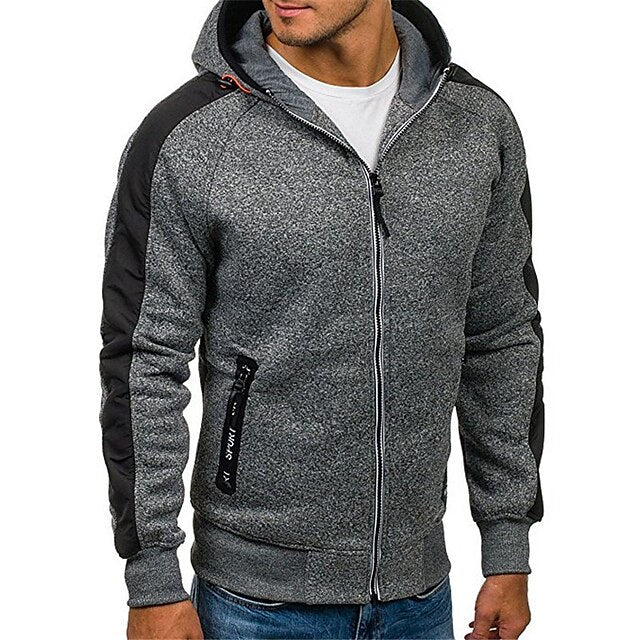 Men's Hoodie Full Zip Hoodie Jacket Outerwear Black Light Grey Dark Gray Hooded Color Block Patchwork Sports & Outdoor Daily Holiday Cool Casual Thin fleece Fall & Winter Clothing Apparel Hoodies