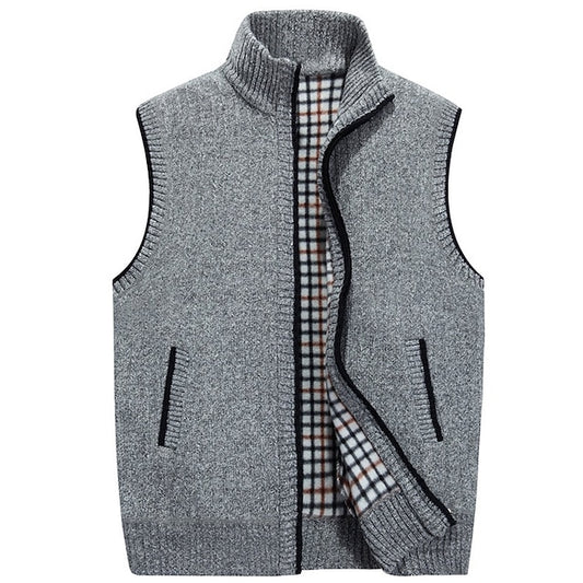 Men's Sweater Vest Cardigan Zip Sweater Sweater Jacket Fleece Sweater Knit Knitted Solid Color Stand Collar Clothing Apparel Winter Black Blue M L XL