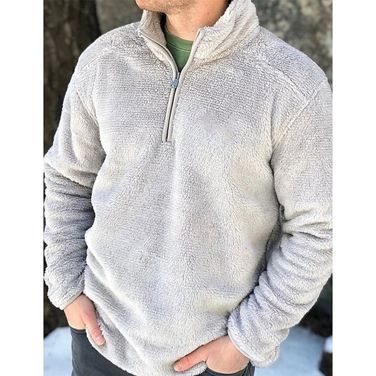 Men's Sweatshirt Zip Sweatshirt Gray Half Zip Plain Sports & Outdoor Daily Holiday Casual Athletic Fall & Winter Clothing Apparel Hoodies Sweatshirts