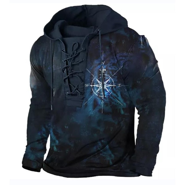 Men's Unisex Pullover Hoodie Sweatshirt Distressed Hoodie Light Green Blue Purple Brown Green Hooded Number Graphic Prints Lace up Print Sports & Outdoor Daily Sports 3D Print Basic Streetwear