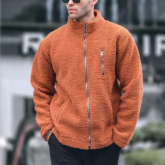 Men's Hoodie Fleece Jacket Teddy Coat Full Zip Hoodie White Orange Hooded Plain Sports & Outdoor Daily Holiday Streetwear Cool Casual Fall & Winter Clothing Apparel Hoodies Sweatshirts