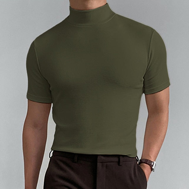 Men's T shirt Tee Turtleneck shirt Plain Stand Collar Street Holiday Short Sleeve Clothing Apparel Fashion Casual Comfortable