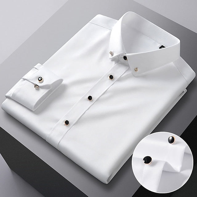 Men's Dress Shirt Button Down Shirt Silk Shirt Azure Lake blue Wine Long Sleeve Solid / Plain Color Turndown Spring &  Fall Wedding Daily Wear Clothing Apparel Sexy