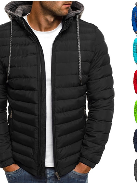 Men's Puffer Jacket Winter Jacket Quilted Jacket Winter Coat Cardigan Warm Sports Outdoor Running Jogging Solid Color Outerwear Clothing Apparel Lake blue Navy Black