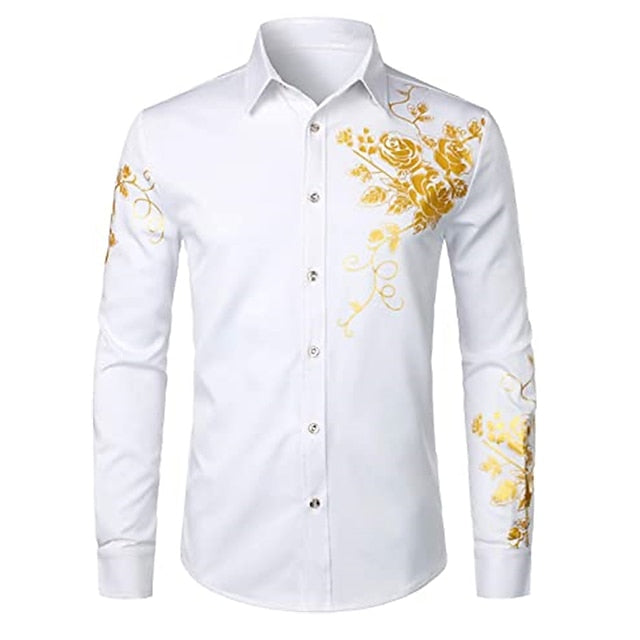 Men's Button Up Shirt Collared Shirt Prom Shirt Disco Shirt Black White Blue Long Sleeve Floral Turndown Spring &  Fall Wedding Party Clothing Apparel Button-Down