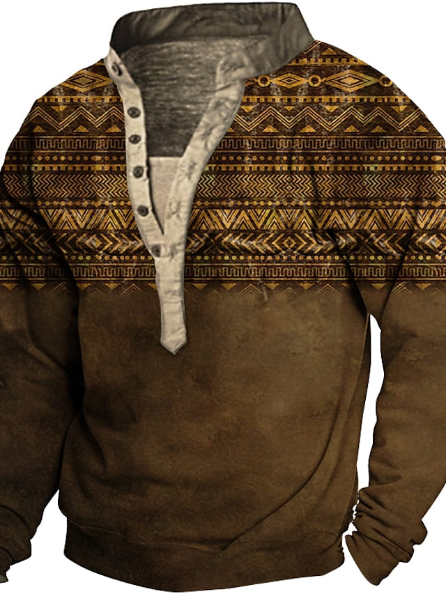 Men's Sweatshirt Pullover Thermal warm Fall Winter V Neck Graphic Prints Print Casual 3D Print Basic Designer Casual Western Sweatshirts  Long Sleeve Green Black / Winter / Spring / Fall / Winter