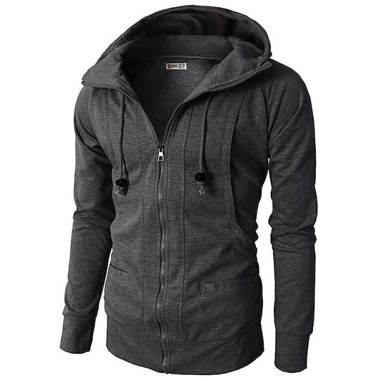 Men's Hoodie Full Zip Hoodie Jacket Outerwear Apricot Black Wine Army Green Navy Blue Hooded Plain Sports & Outdoor Daily Holiday Cool Casual Thin fleece Fall & Winter Clothing Apparel Hoodies