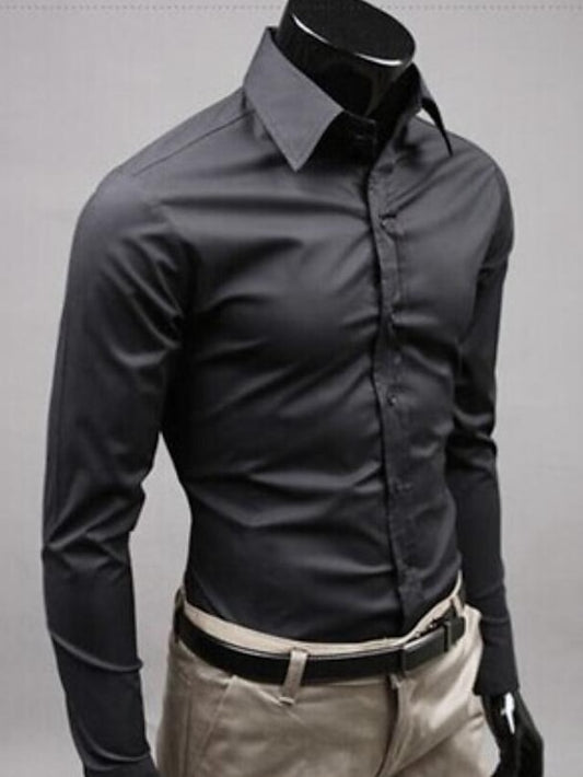 Men's Button Up Shirt Dress Shirt Collared Shirt Black White Yellow Long Sleeve Plain Shirt Collar Formal Wedding Clothing Apparel