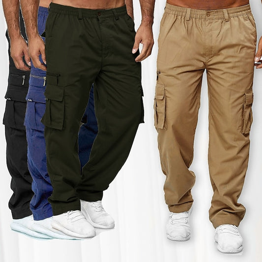 Men's Cargo Pants Cargo Trousers Trousers Elastic Waist Multi Pocket Straight Leg Multi Color Outdoor Sports Full Length Daily Wear Cotton Blend Casual ArmyGreen Black Inelastic