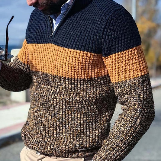 Men's Sweater Pullover Sweater Jumper Ribbed Knit Cropped Zipper Knitted Color Block Stand Collar Basic Stylish Outdoor Daily Clothing Apparel Winter Fall Orange Gray M L XL